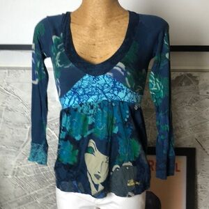 Desigual Blue and Green Women's Top Size S